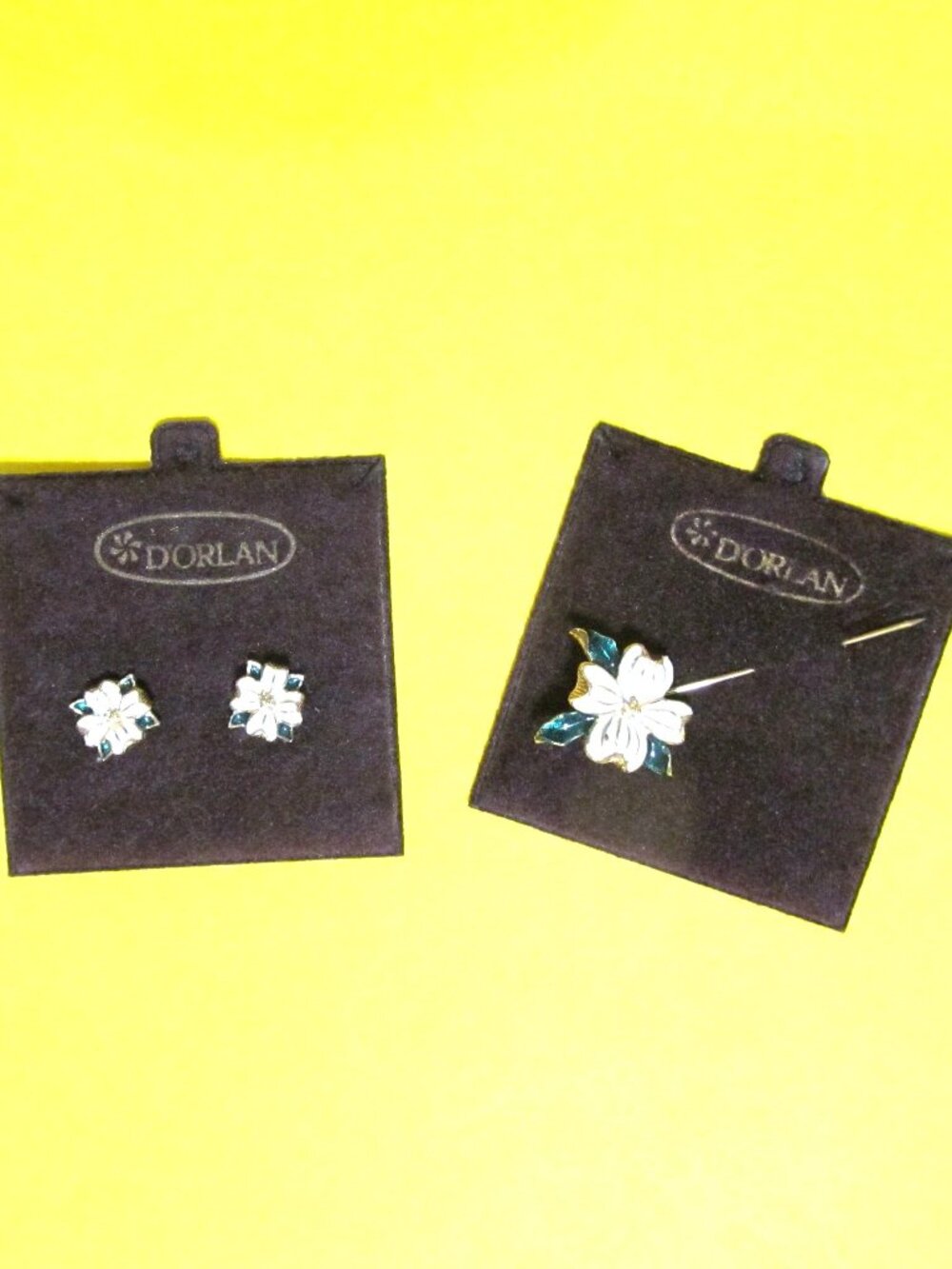 Vintage D'Orlan dogwood stud earrings and stick pin